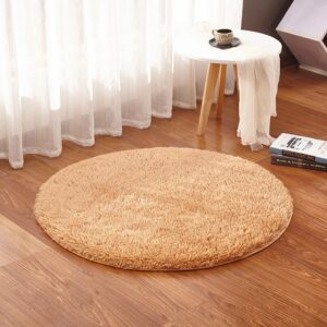 พรม พรมปูพื้น ทรงกลม พรมห้องนอน พรมในห้องนั่งเล่น ขนยาวนุ่มคุณภาพสูง ตกแต่งสวย สีน้ำตาลอ่อน