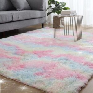 พรมปูพื้นห้อง พรมในห้องนั่งเล่น พรมนุ่มๆ พรมปูพื้น พรมห้องนอน พรมพื้นที่ สีรุ่งพาสเทล พื้นพรมกันลื่น พรมตกแต่งบ้าน ขนาด 120x160 CM.