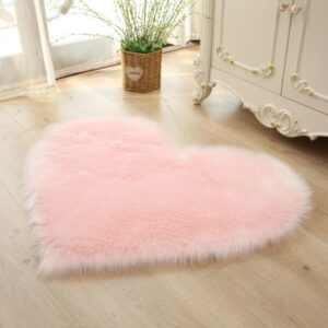 พรมนุ่ม Fluffy พรมขนนุ่มรูปหัวใจไม่ลื่นเสื่อตกแต่งห้องนอนหญิง สีชมพู 30x40cm